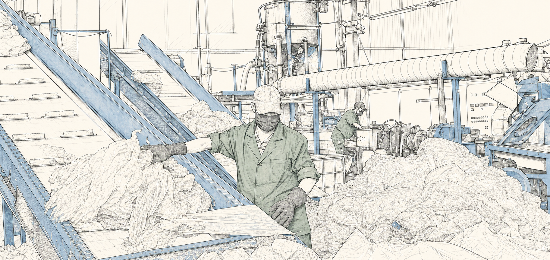 Dessin au trait du lavage et de la densification des plastiques chez ALTECPLAST